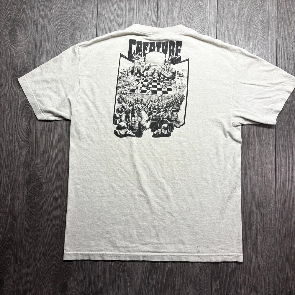 Creature Skateboards Mens Large Y2K Skate Graphic Shirt Cream Political Chess